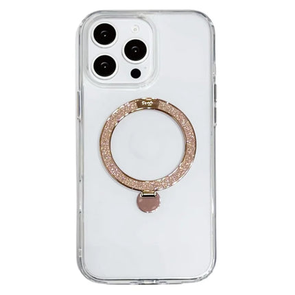 For iPhone 16 Pro Max Case Compatible with MagSafe TPU + PC Kickstand Clear Phone Cover - Gold
