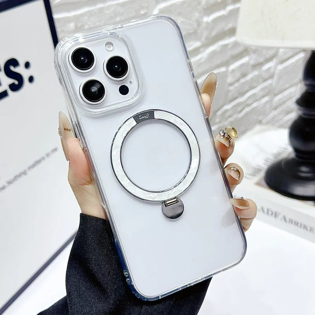 For iPhone 16 Pro Max Case Compatible with MagSafe TPU + PC Kickstand Clear Phone Cover - White