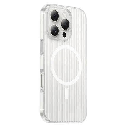 For iPhone 16 Pro Max Magnetic Case Corrugated Design Clear Hard PC Phone Cover - Transparent