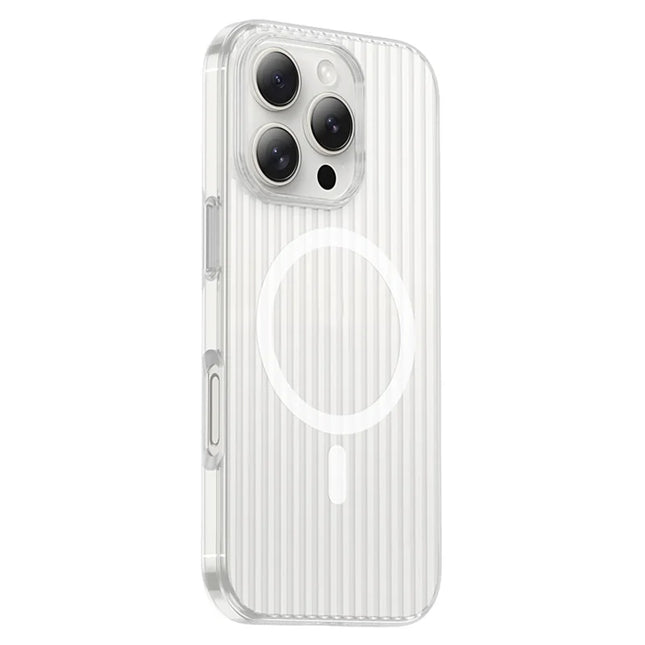 For iPhone 16 Pro Max Magnetic Case Corrugated Design Clear Hard PC Phone Cover - Transparent