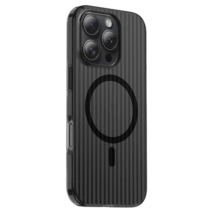 For iPhone 16 Pro Max Magnetic Case Corrugated Design Clear Hard PC Phone Cover - Transparent Black