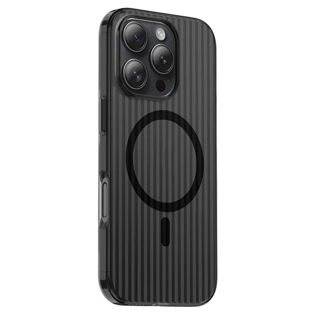 For iPhone 16 Pro Max Magnetic Case Corrugated Design Clear Hard PC Phone Cover - Transparent Black