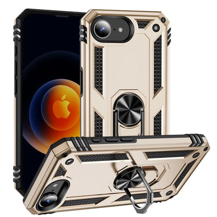 For iPhone 16e Case PC + TPU Phone Cover with Kickstand - Gold