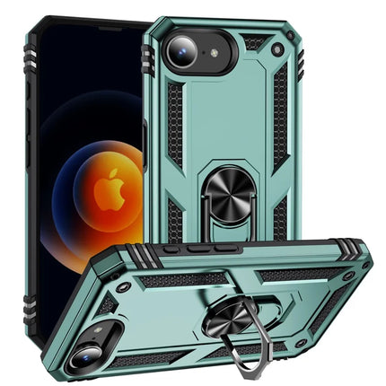 For iPhone 16e Case PC + TPU Phone Cover with Kickstand - Blackish Green