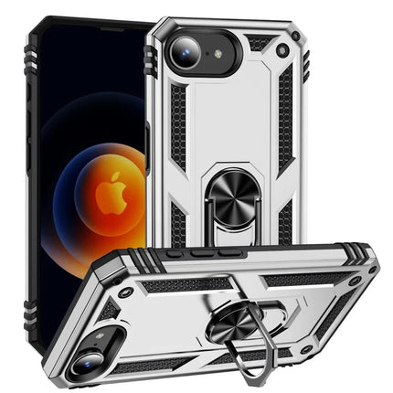 For iPhone 16e Case PC + TPU Phone Cover with Kickstand - Silver