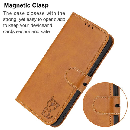 For iPhone 16e Case Happy Cat Pattern Imprinted Leather Wallet Phone Cover