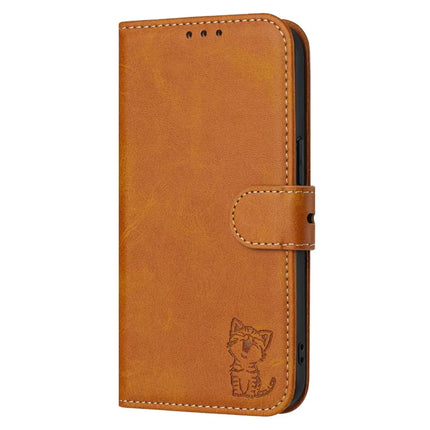For iPhone 16e Case Happy Cat Pattern Imprinted Leather Wallet Phone Cover
