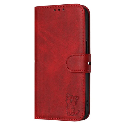 For iPhone 16e Case Happy Cat Pattern Imprinted Leather Wallet Phone Cover