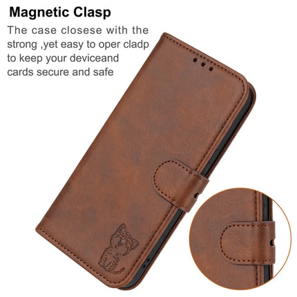For iPhone 16e Case Happy Cat Pattern Imprinted Leather Wallet Phone Cover