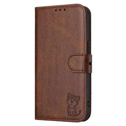 For iPhone 16e Case Happy Cat Pattern Imprinted Leather Wallet Phone Cover