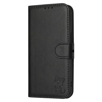 For iPhone 16e Case Happy Cat Pattern Imprinted Leather Wallet Phone Cover