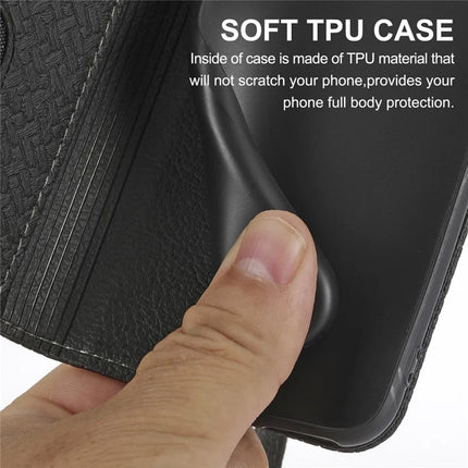 For iPhone 16e Case Woven Texture PU Leather Wallet Phone Cover