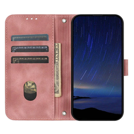 For iPhone 16e Case Imprinted Line Leather Phone Cover with Handy Strap