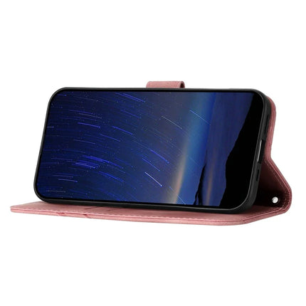 For iPhone 16e Case Imprinted Line Leather Phone Cover with Handy Strap