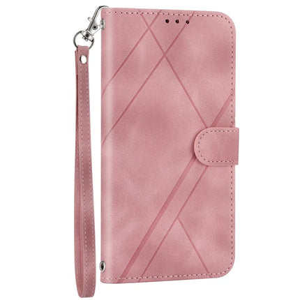 For iPhone 16e Case Imprinted Line Leather Phone Cover with Handy Strap