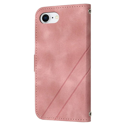 For iPhone 16e Case Imprinted Line Leather Phone Cover with Handy Strap