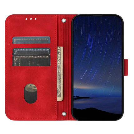 For iPhone 16e Case Imprinted Line Leather Phone Cover with Handy Strap
