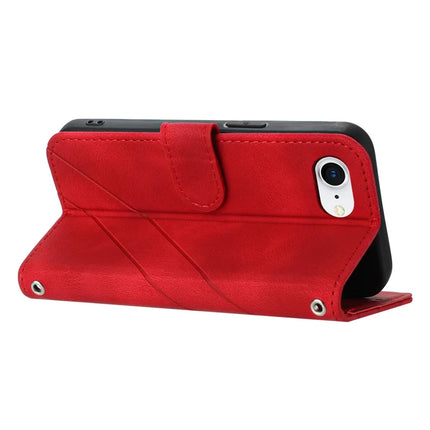 For iPhone 16e Case Imprinted Line Leather Phone Cover with Handy Strap