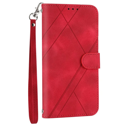 For iPhone 16e Case Imprinted Line Leather Phone Cover with Handy Strap