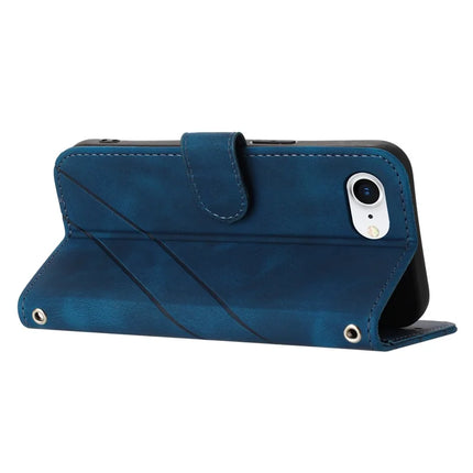 For iPhone 16e Case Imprinted Line Leather Phone Cover with Handy Strap