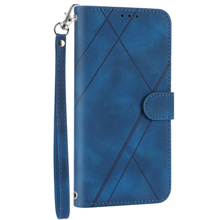 For iPhone 16e Case Imprinted Line Leather Phone Cover with Handy Strap