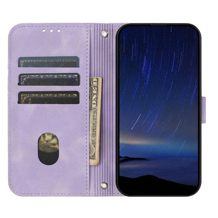 For iPhone 16e Case Imprinted Line Leather Phone Cover with Handy Strap