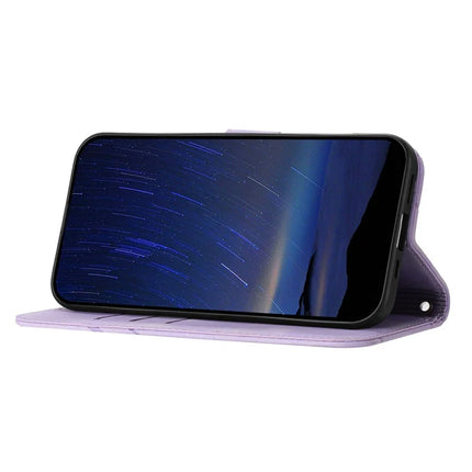 For iPhone 16e Case Imprinted Line Leather Phone Cover with Handy Strap