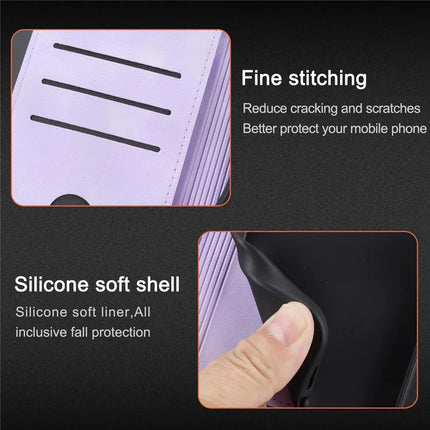 For iPhone 16e Case Imprinted Line Leather Phone Cover with Handy Strap