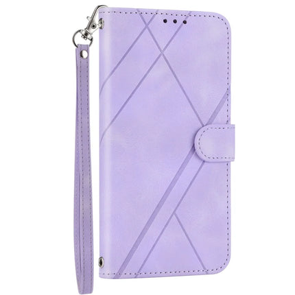 For iPhone 16e Case Imprinted Line Leather Phone Cover with Handy Strap