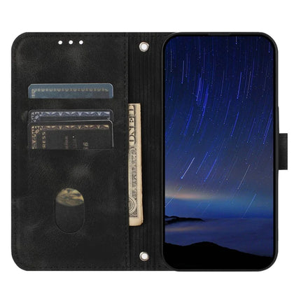 For iPhone 16e Case Imprinted Line Leather Phone Cover with Handy Strap