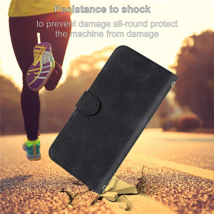 For iPhone 16e Case Imprinted Line Leather Phone Cover with Handy Strap