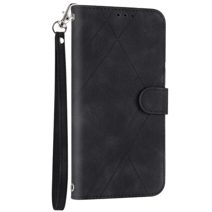 For iPhone 16e Case Imprinted Line Leather Phone Cover with Handy Strap