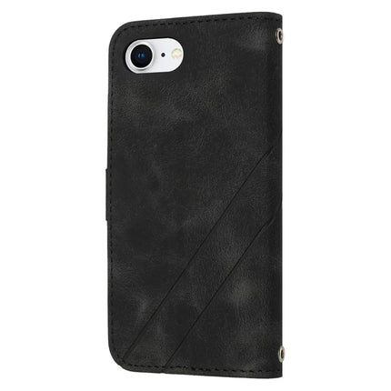 For iPhone 16e Case Imprinted Line Leather Phone Cover with Handy Strap
