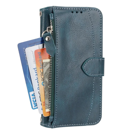 For iPhone 16e Case Zipper Pocket Leather Phone Cover with Crossbody Shoulder Strap