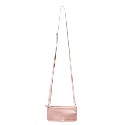 For iPhone 16e Case Zipper Pocket Leather Phone Cover with Crossbody Shoulder Strap