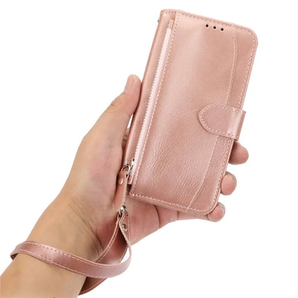 For iPhone 16e Case Zipper Pocket Leather Phone Cover with Crossbody Shoulder Strap