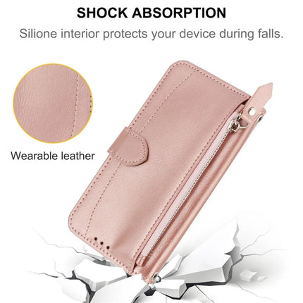 For iPhone 16e Case Zipper Pocket Leather Phone Cover with Crossbody Shoulder Strap
