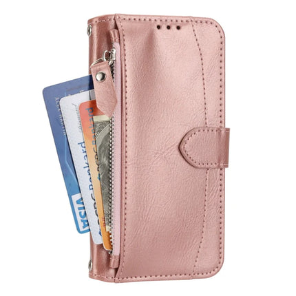 For iPhone 16e Case Zipper Pocket Leather Phone Cover with Crossbody Shoulder Strap