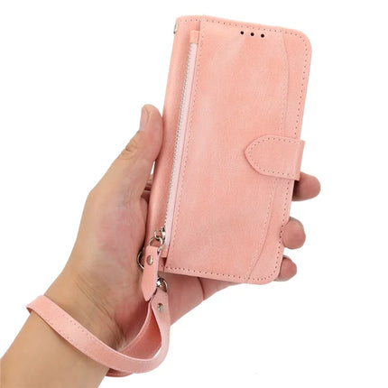 For iPhone 16e Case Zipper Pocket Leather Phone Cover with Crossbody Shoulder Strap