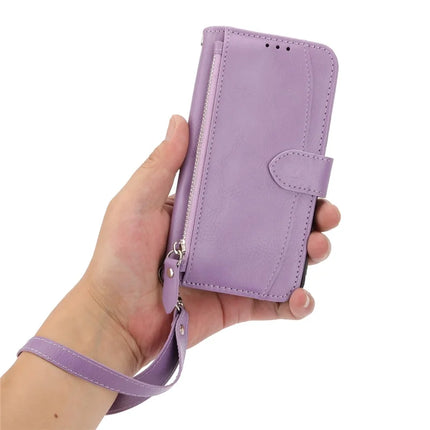 For iPhone 16e Case Zipper Pocket Leather Phone Cover with Crossbody Shoulder Strap