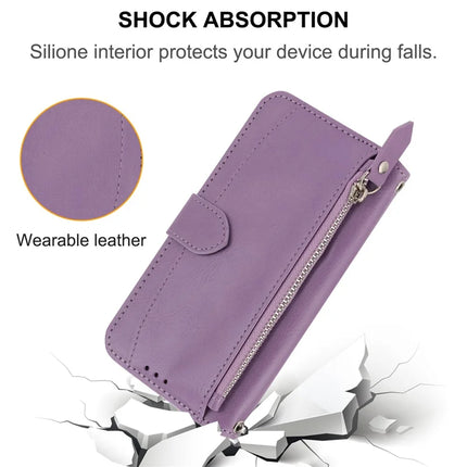 For iPhone 16e Case Zipper Pocket Leather Phone Cover with Crossbody Shoulder Strap