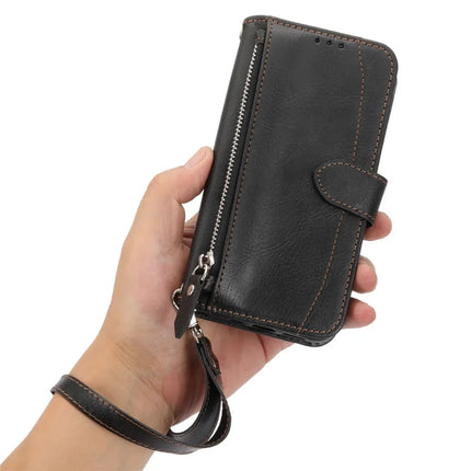 For iPhone 16e Case Zipper Pocket Leather Phone Cover with Crossbody Shoulder Strap