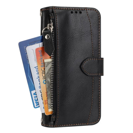 For iPhone 16e Case Zipper Pocket Leather Phone Cover with Crossbody Shoulder Strap