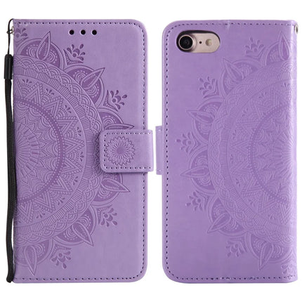 For iPhone 16e Stand Case Imprinted Totem PU Leather Wallet Phone Cover - Purple