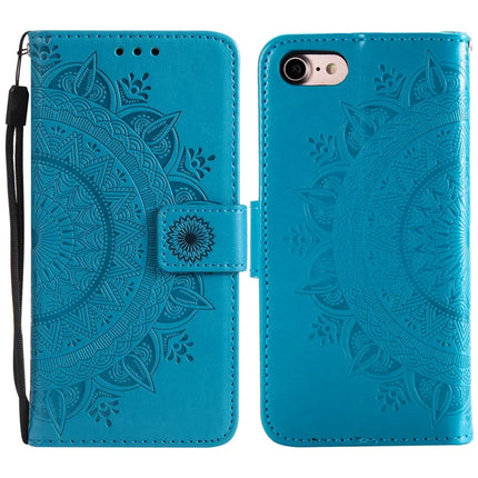 For iPhone 16e Stand Case Imprinted Totem PU Leather Wallet Phone Cover - Blue