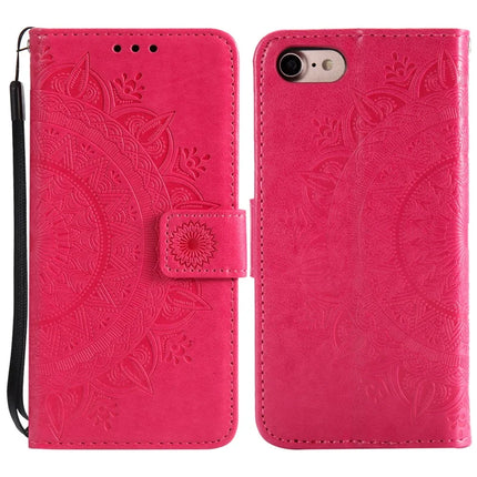 For iPhone 16e Stand Case Imprinted Totem PU Leather Wallet Phone Cover - Rose
