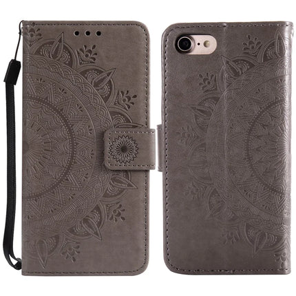 For iPhone 16e Stand Case Imprinted Totem PU Leather Wallet Phone Cover - Grey