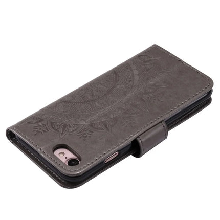 For iPhone 16e Stand Case Imprinted Totem PU Leather Wallet Phone Cover