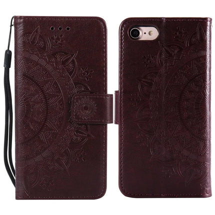 For iPhone 16e Stand Case Imprinted Totem PU Leather Wallet Phone Cover - Brown