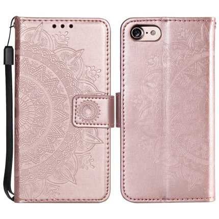 For iPhone 16e Stand Case Imprinted Totem PU Leather Wallet Phone Cover - Rose Gold